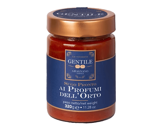 Sugo Pronto ai Profumi del' Orto Gentile: Pomodorini, Melanzane, Peperoni, Aglio e Basilico
